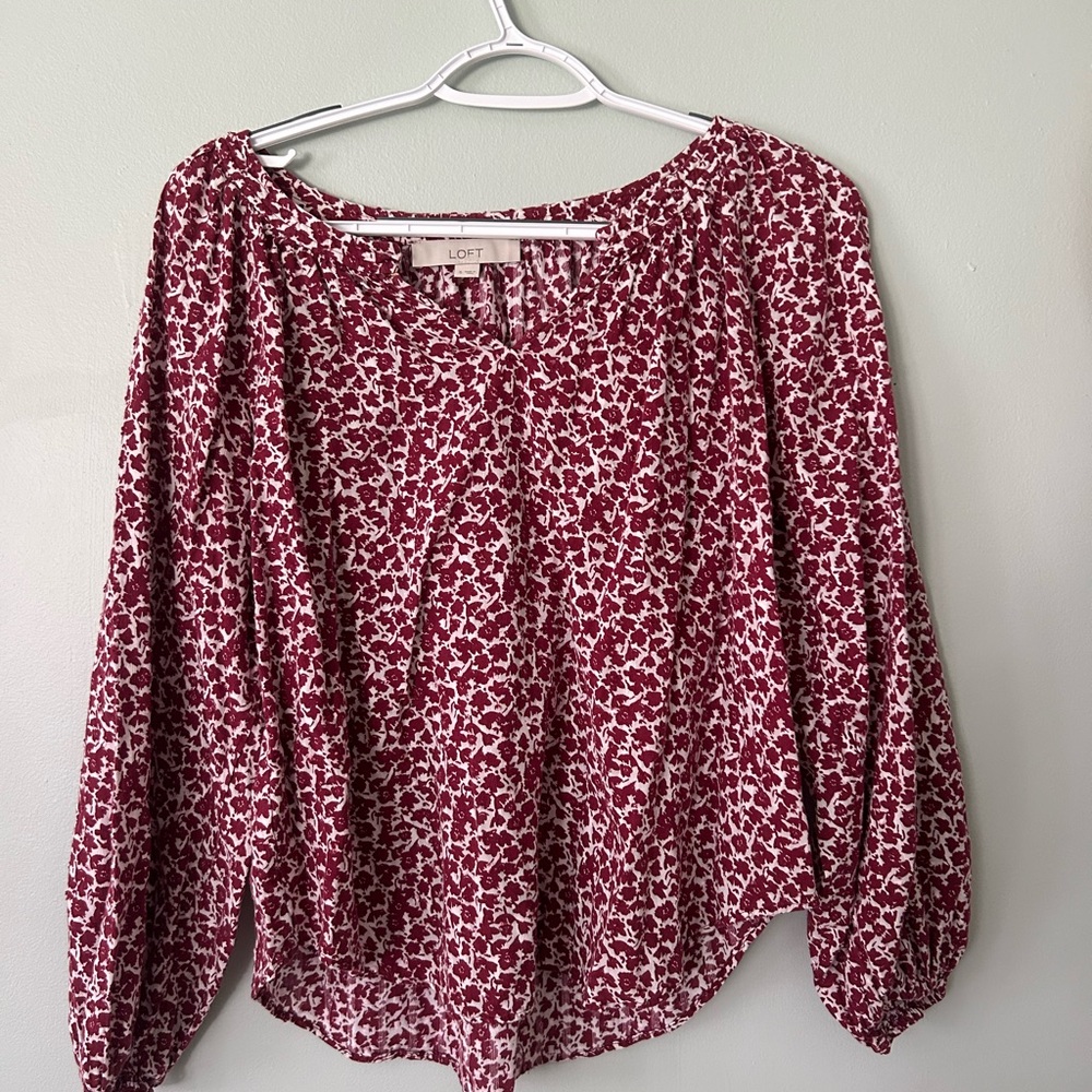 LOFT Burgundy Floral Blouse